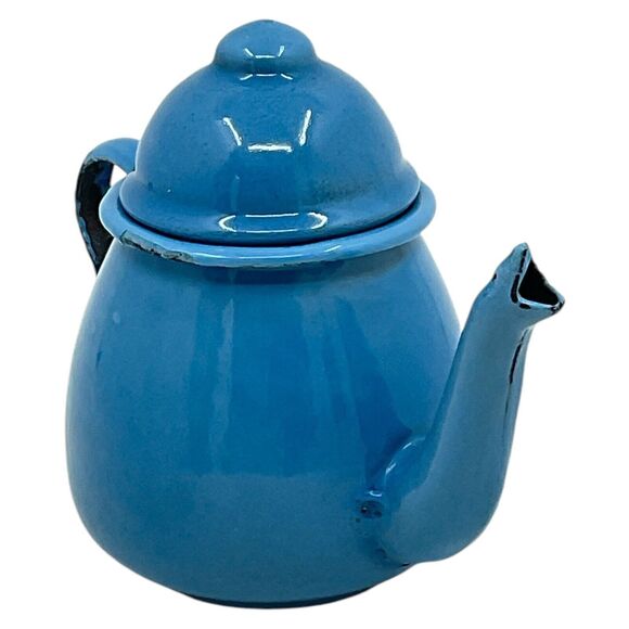 Robins Egg Blue Mini Tea Pot Kettle Child Toy Graniteware Goose Neck Spout Lid - Picture 3 of 8